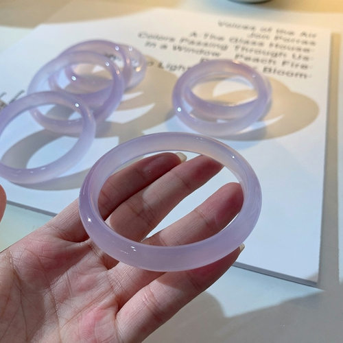 玉髓手镯巴西玛瑙浅紫色扁条高冰