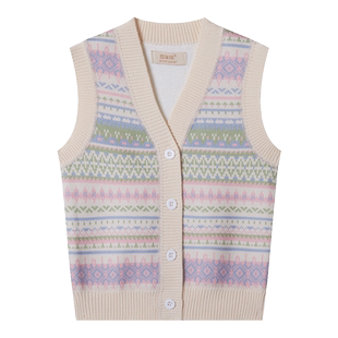 女童马甲背心儿童针织毛衣春秋加绒宝宝坎肩女孩毛线衣费尔岛毛衣