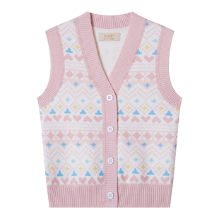 女童毛衣背心春秋季韩版儿童卡通针织马甲加绒保暖坎肩费尔岛毛衣