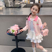 加绒洋气衣服中大童毛线洋气长袖 女童针织衫 上衣 秋装 儿童毛衣开衫