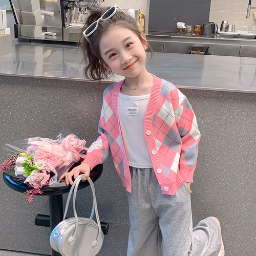 女童针织开衫秋冬装新款加绒针织衫儿童百搭上衣女孩洋气毛衣外套
