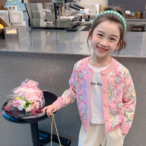 女童秋冬季外套新款儿童加绒针织开衫休闲上衣女孩童装中大童毛衣