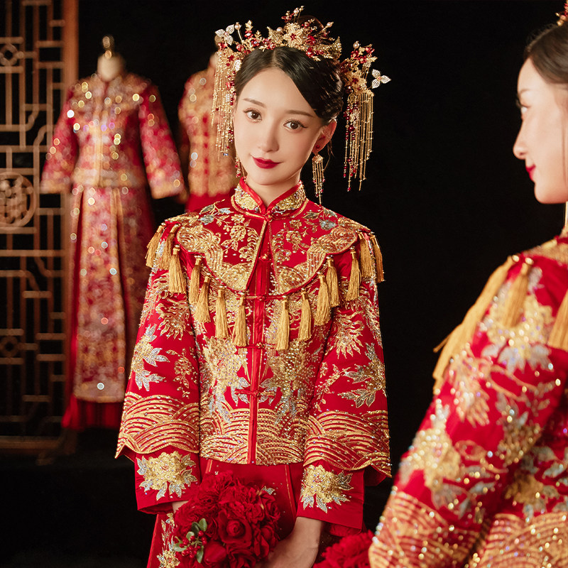 新娘秀禾服2021新款女结婚中式婚纱礼服新娘服龙凤褂小个子女嫁衣