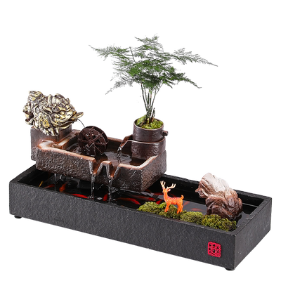 金鸡水景仿风水流水摆件招财