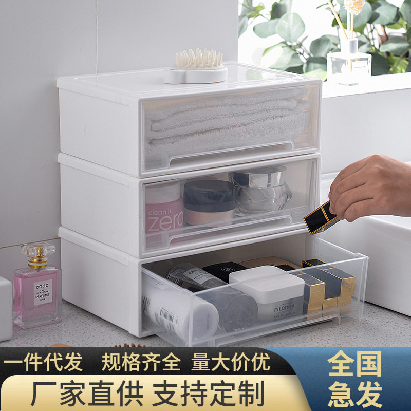 桌面收纳盒抽屉式首饰收纳箱化妆品整理箱书桌学生储物箱厨房家居图片
