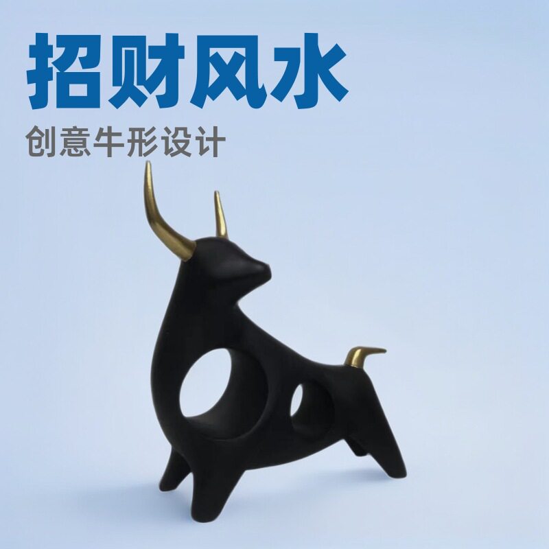 跨境树脂工艺品招财风水牛摆件创意开业礼品书房办公室桌面装饰