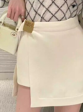 独家24早秋新款天花板gao货A字不规则电镀字母金属扣丝毛高腰裤裙