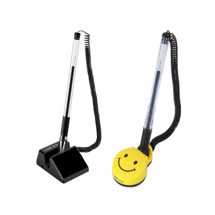 得力台笔固定签字笔前台笔吧台笔桌面创意微笑粘笔高端防丢笔坐台电话线笔办公桌固定笔签字笔0.5子弹头商务