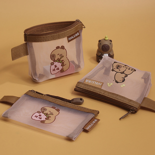 卡皮巴拉超迷你小号零钱包文件袋随身便携式装放硬币口红化妆品蓝牙耳机的小袋子可爱卡通高颜值ins风收纳袋