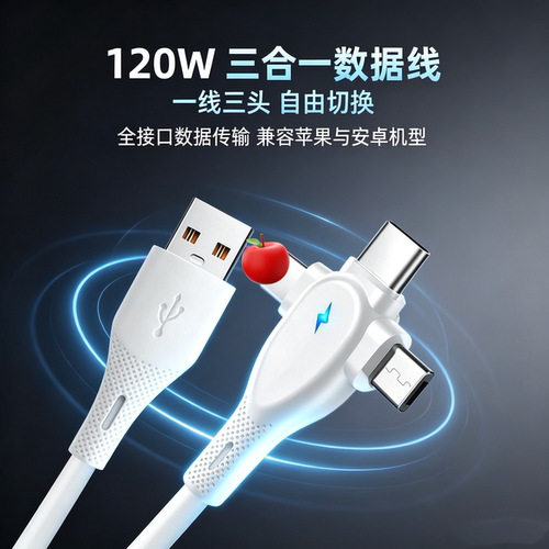 USB-A一拖三充电数据线加长快充安卓1to3适用于苹果手机全兼容iPhone1817161514131211通用荣耀typec三星小米