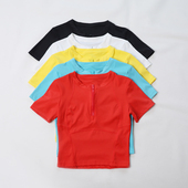 上衣修身 运动训练健身房半拉链糖果色短袖 瑜伽服 透气速干夏季 薄款