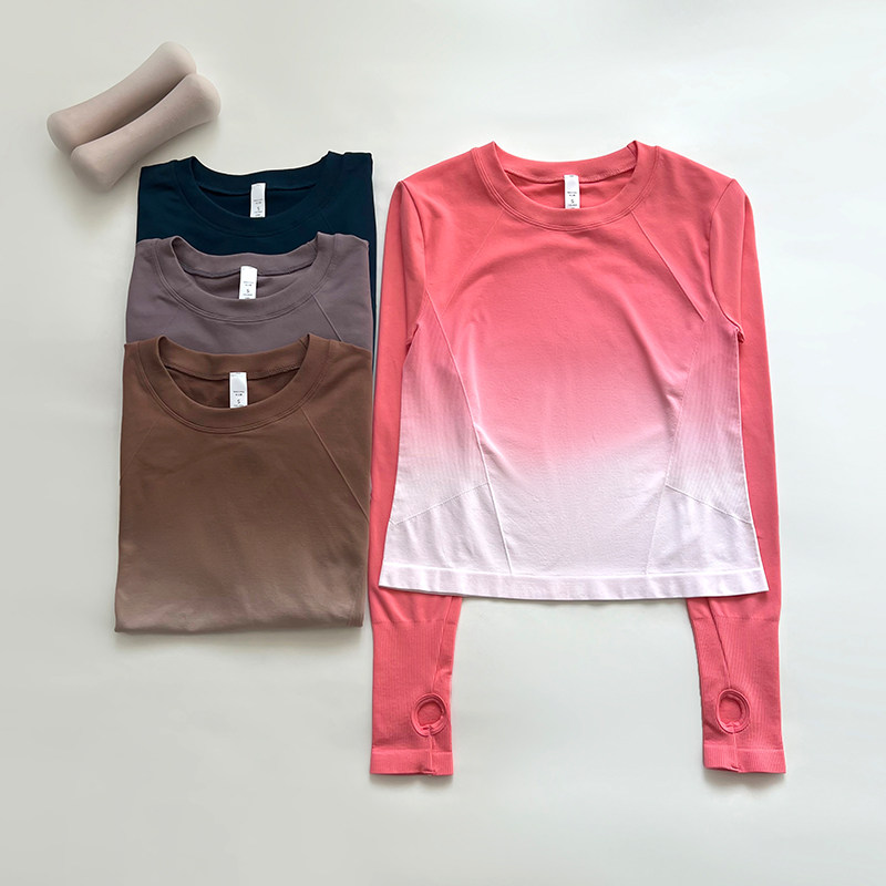 高颜值瑜伽服T恤女渐变色紧身显瘦运动上衣专业跑步训练健身长袖,运动服/休闲服装,健身衣,淘宝优惠券,粉丝福利购,淘宝优惠卷