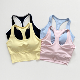 运动内衣女高强度防震瑜伽普拉提一体式 胸垫美背文胸健身背心夏