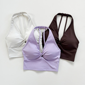 挂脖运动背心普拉提防震聚拢美背跑步内衣带胸垫外穿瑜伽服文胸