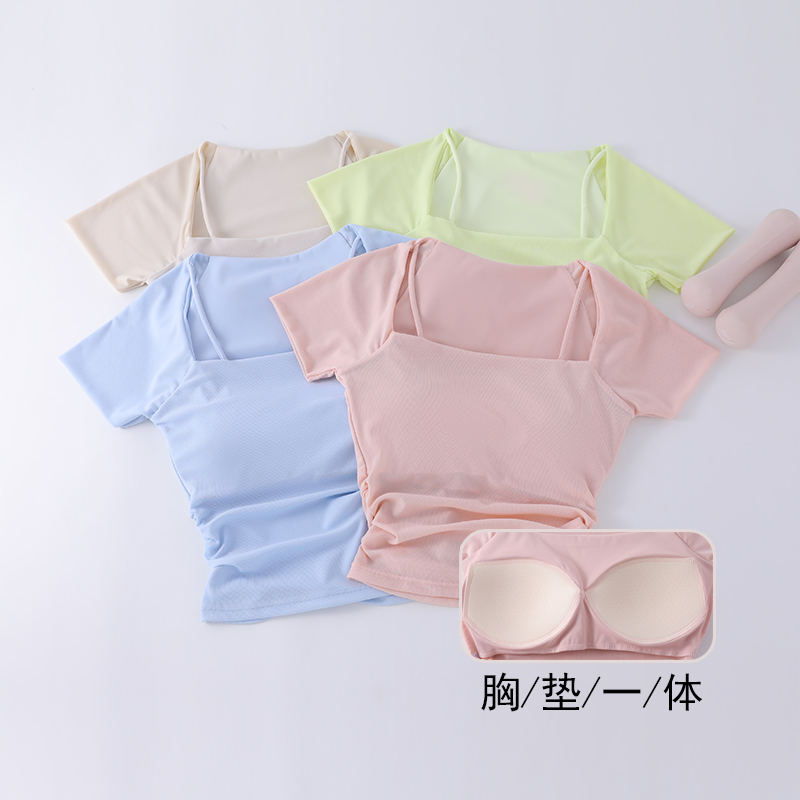 瑜伽服女夏带胸垫短袖T恤运动上衣高端气质显瘦普拉提训练健身服