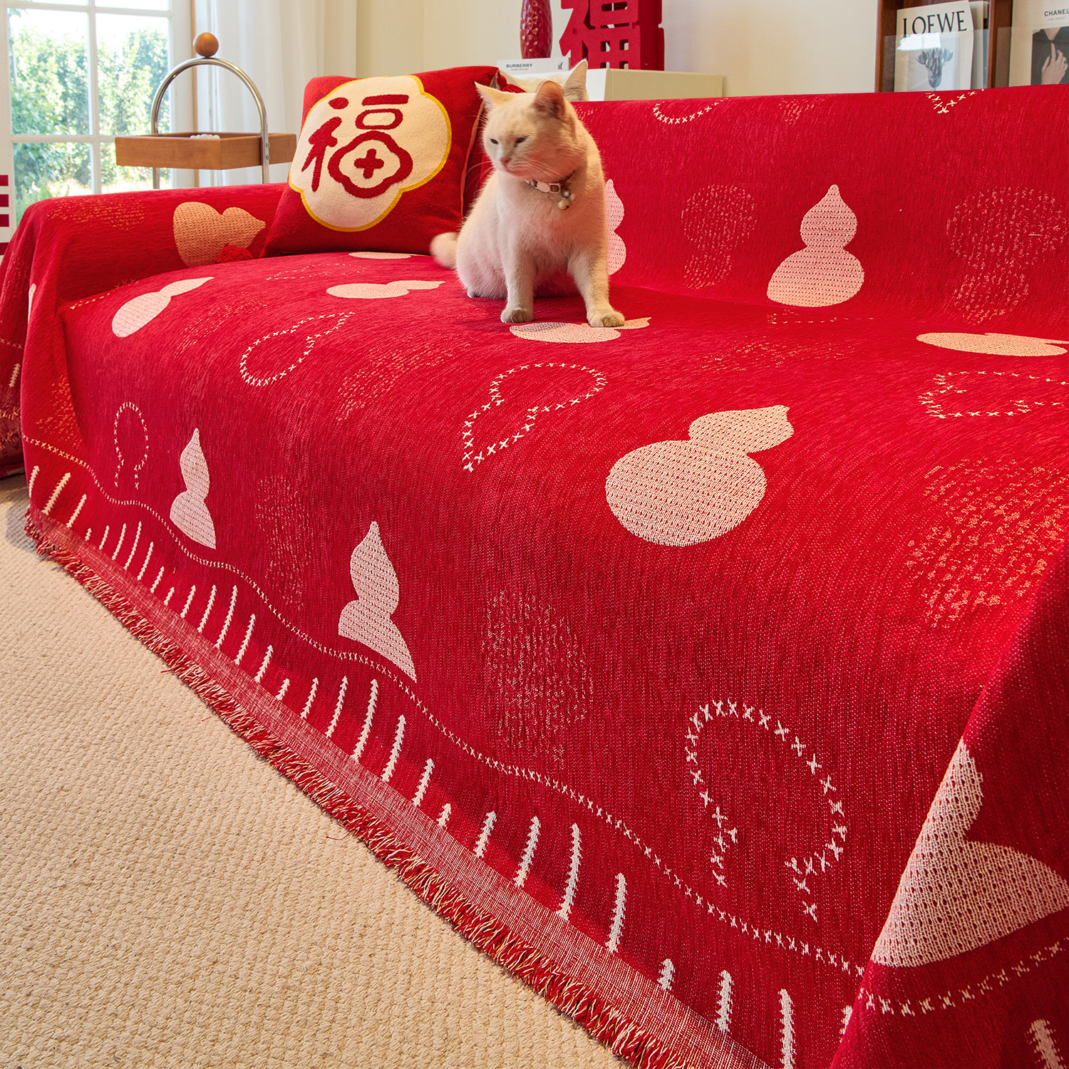 新年装饰沙发盖布氛围感布置新款中式冬盖巾毯子红色过年喜庆套罩,居家布艺,万能盖巾,淘宝优惠券,粉丝福利购,淘宝优惠卷