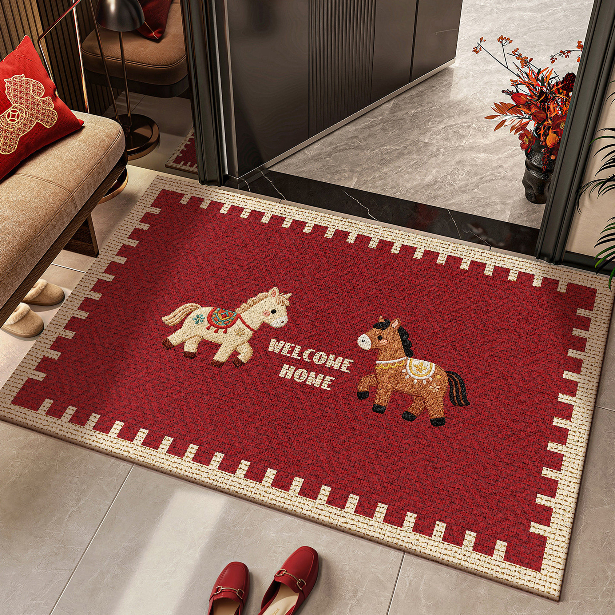 马年红色入户门地垫2026新款进门门口脚垫防滑喜庆新年玄关地毯,居家布艺,入户地垫,淘宝优惠券,粉丝福利购,淘宝优惠卷