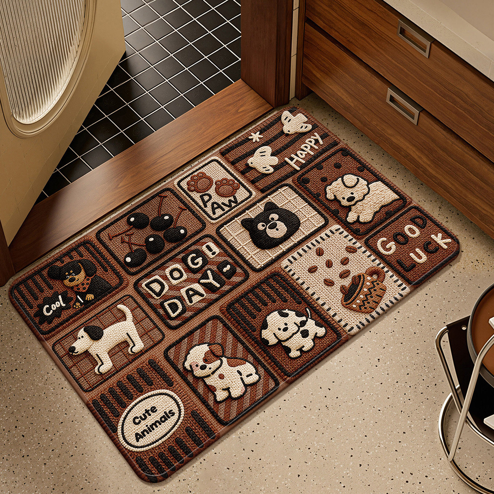 亚麻浴室地垫2026新款卡通复古洗手台吸水脚垫卫生间门口防滑垫子