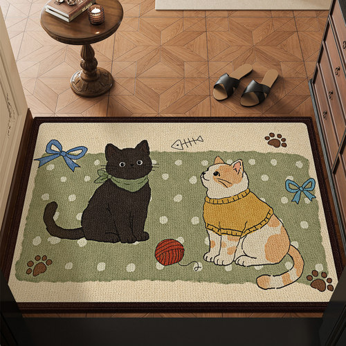 可爱手绘猫咪圈绒玄关进门地垫