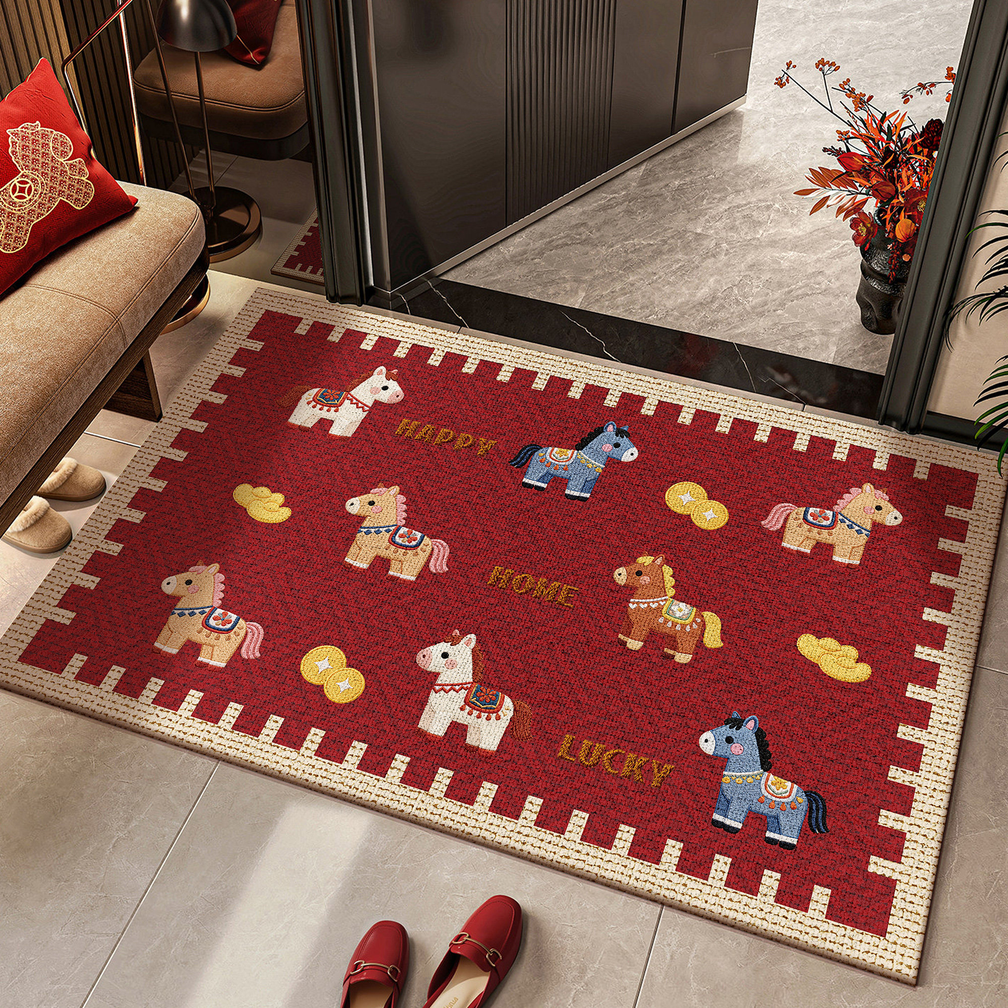 马年入户门地垫高级感门口门垫2026新款红色喜庆防滑脚垫玄关地毯,居家布艺,入户地垫,淘宝优惠券,粉丝福利购,淘宝优惠卷