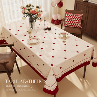 2026新年桌布红色喜庆节日氛围感餐桌布免洗防水防油防烫茶几台布