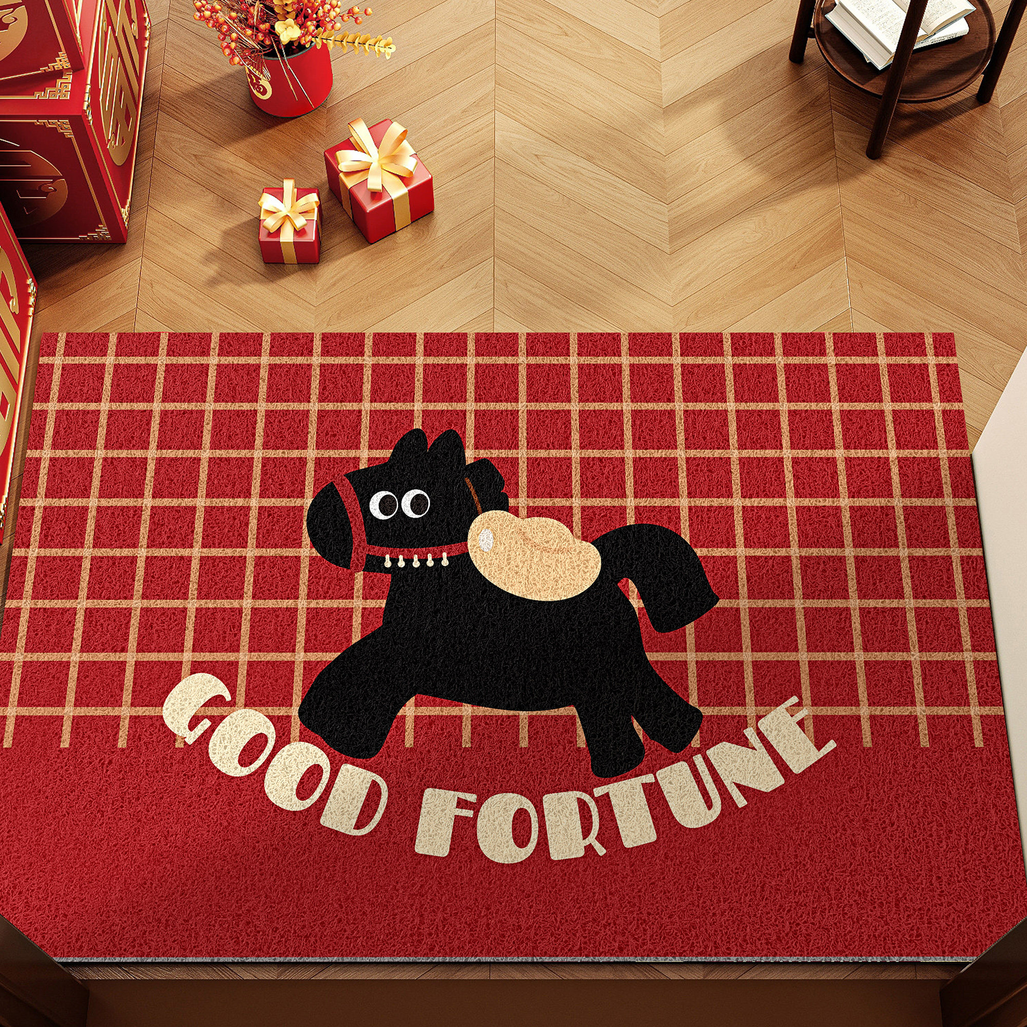 马年装饰红色丝圈入户门垫进门口地垫刮沙蹭土地毯脚垫子厚可剪裁,居家布艺,入户地垫,淘宝优惠券,粉丝福利购,淘宝优惠卷
