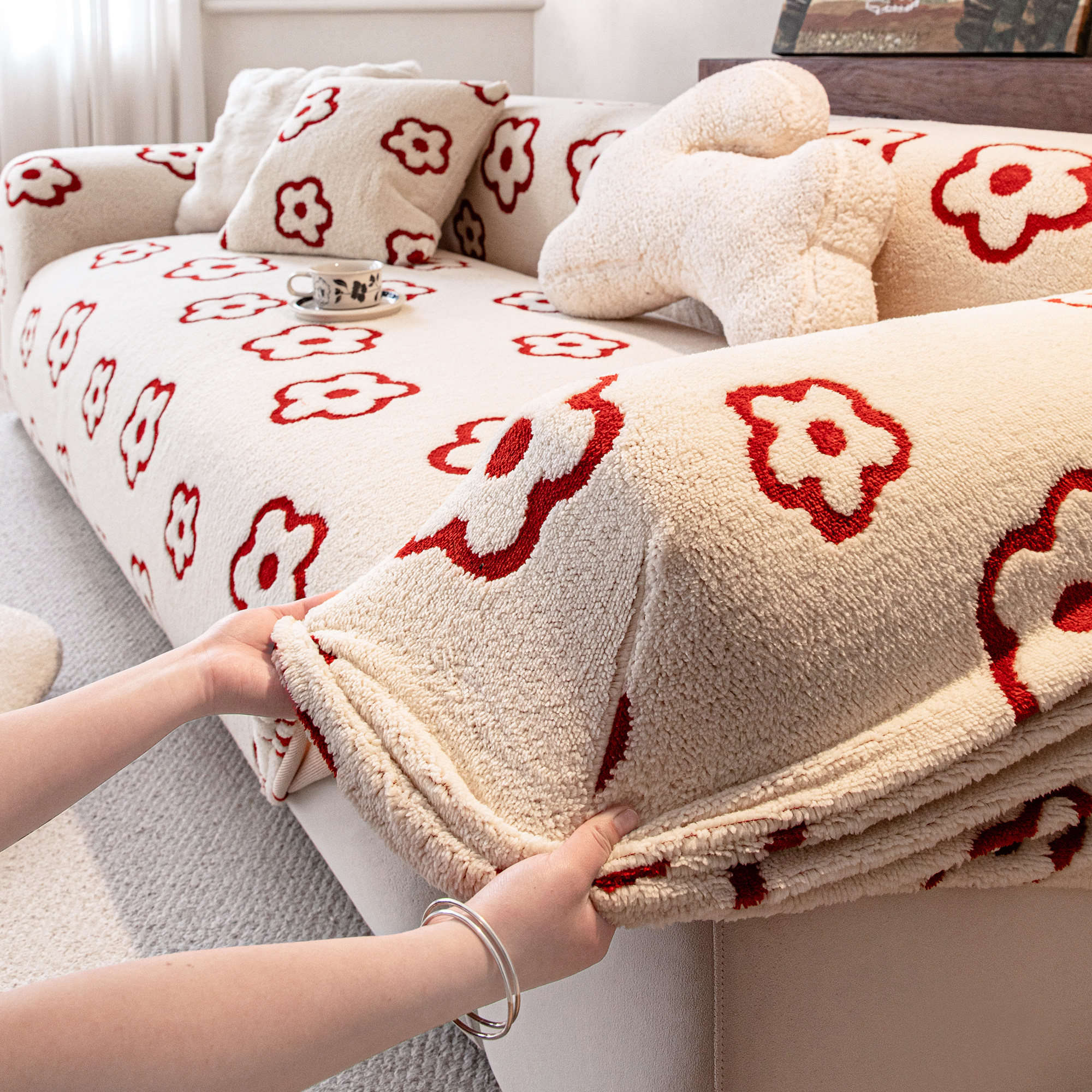 霏彩喜庆沙发套罩全包万能红色氛围感沙发套防猫抓弹力保护罩防滑