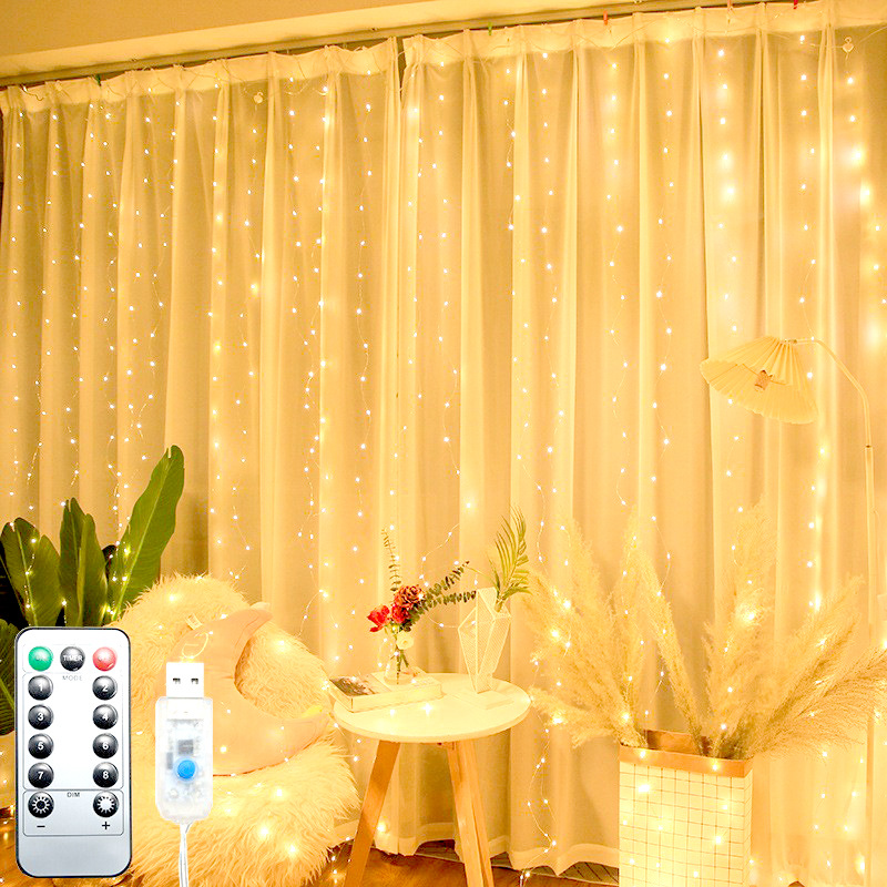 铜线灯窗帘灯亚马逊led灯串圣诞彩灯房间装饰灯氛围灯铜丝灯水晶