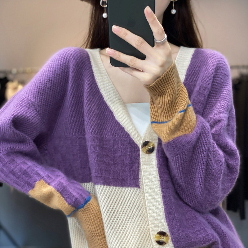 100%纯羊毛开衫女秋冬新款加毛针织衫