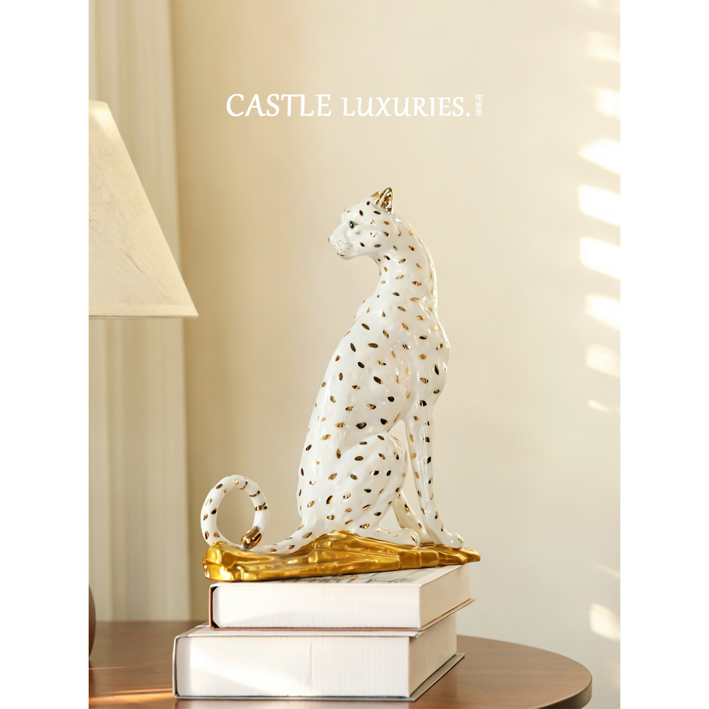 侘意思“豹富”白金陶瓷金钱豹雕塑桌面装饰摆件法式客厅艺术装置,家居饰品,装饰摆件,淘宝优惠券,粉丝福利购,淘宝优惠卷