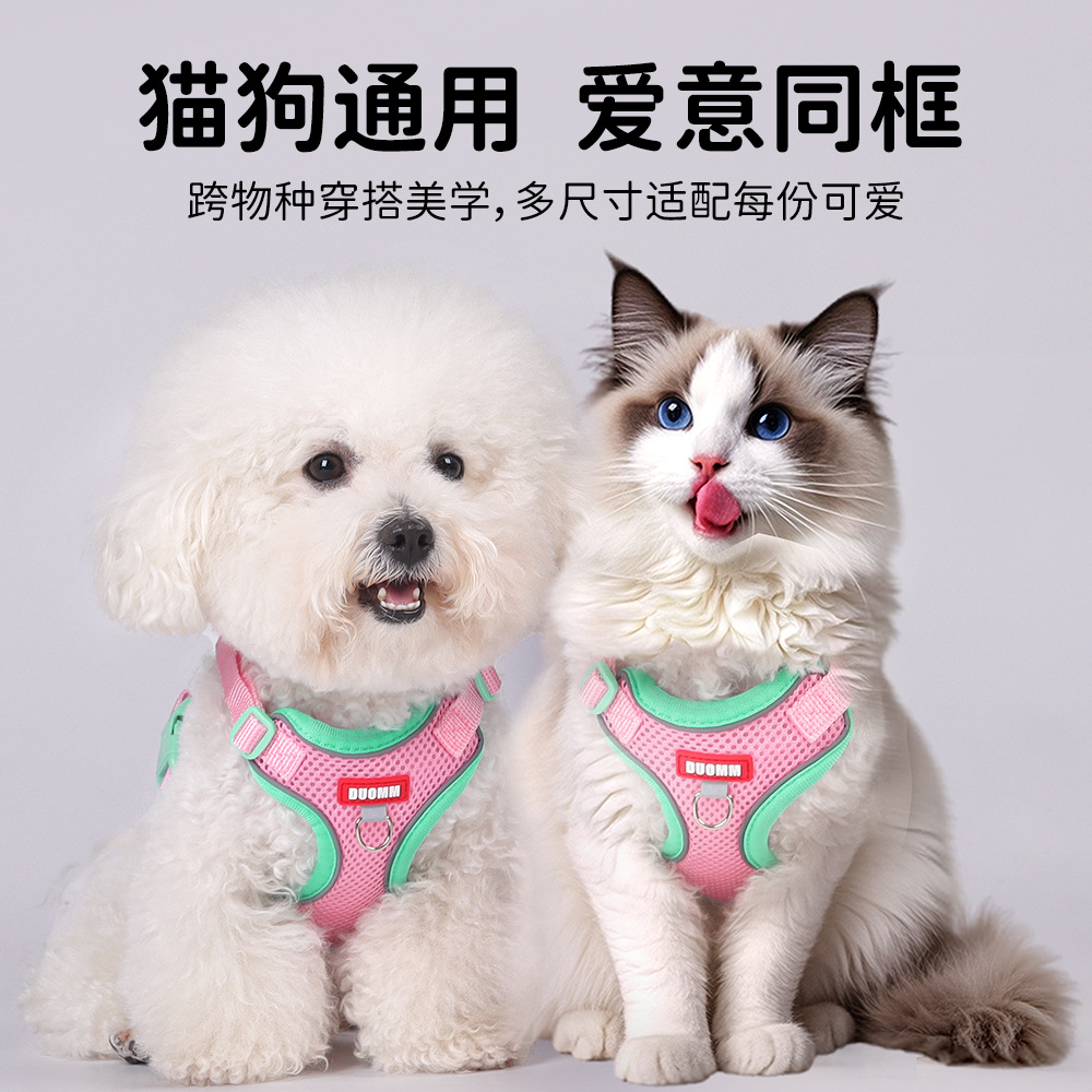 狗狗牵引绳背心式宠物胸背反光透气防挣脱猫狗通用户外猫咪牵引绳