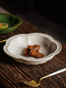 日式 沙拉甜品碗 创意花形面碗个性 菜盘家用粗陶餐具复古风陶瓷新款