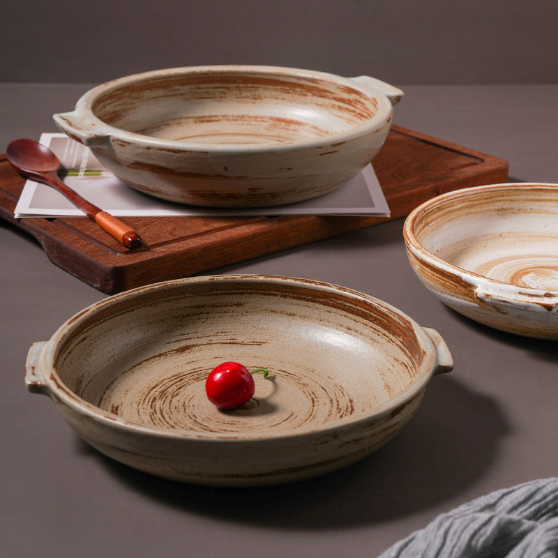 日式陶瓷双耳盘子家用大号汤盘个性加厚复古鱼盘深盘酒店餐饮商用,餐饮具,盘,淘宝优惠券,粉丝福利购,淘宝优惠卷