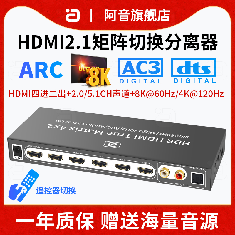 HDMI2.1四进二出矩阵切换器8K60高清4K音频分离接PS5游戏机笔