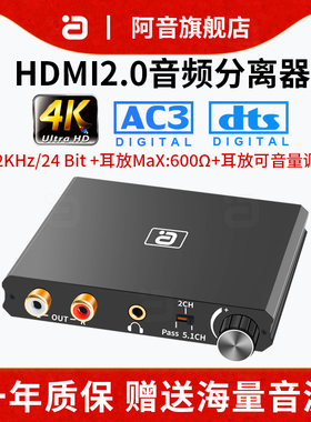 HDMI2.0音频分离器hdcp高清192K解码耳放音量可调节高阻抗转化器