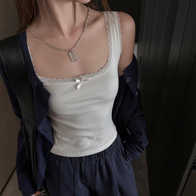 夏季百搭纯欲风方领性感吊带背心女内搭打底遮副乳低胸可外穿上衣