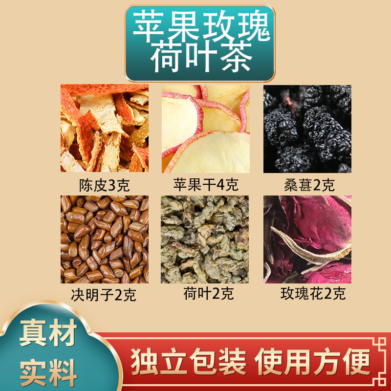 苹果玫瑰荷叶茶原料陈皮苹果干桑葚决明子荷叶玫瑰花组合独立包装