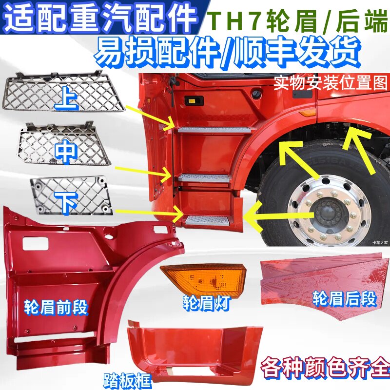 适用重汽豪沃TH7翼子板前段 上车脚踏板叶子板轮眉后段踏板框配件