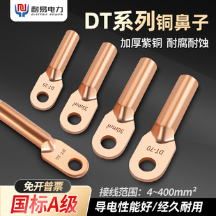 DT铜鼻子接线端子镀锡堵油铜接头电线铜线鼻子10/16/25平方铜线耳