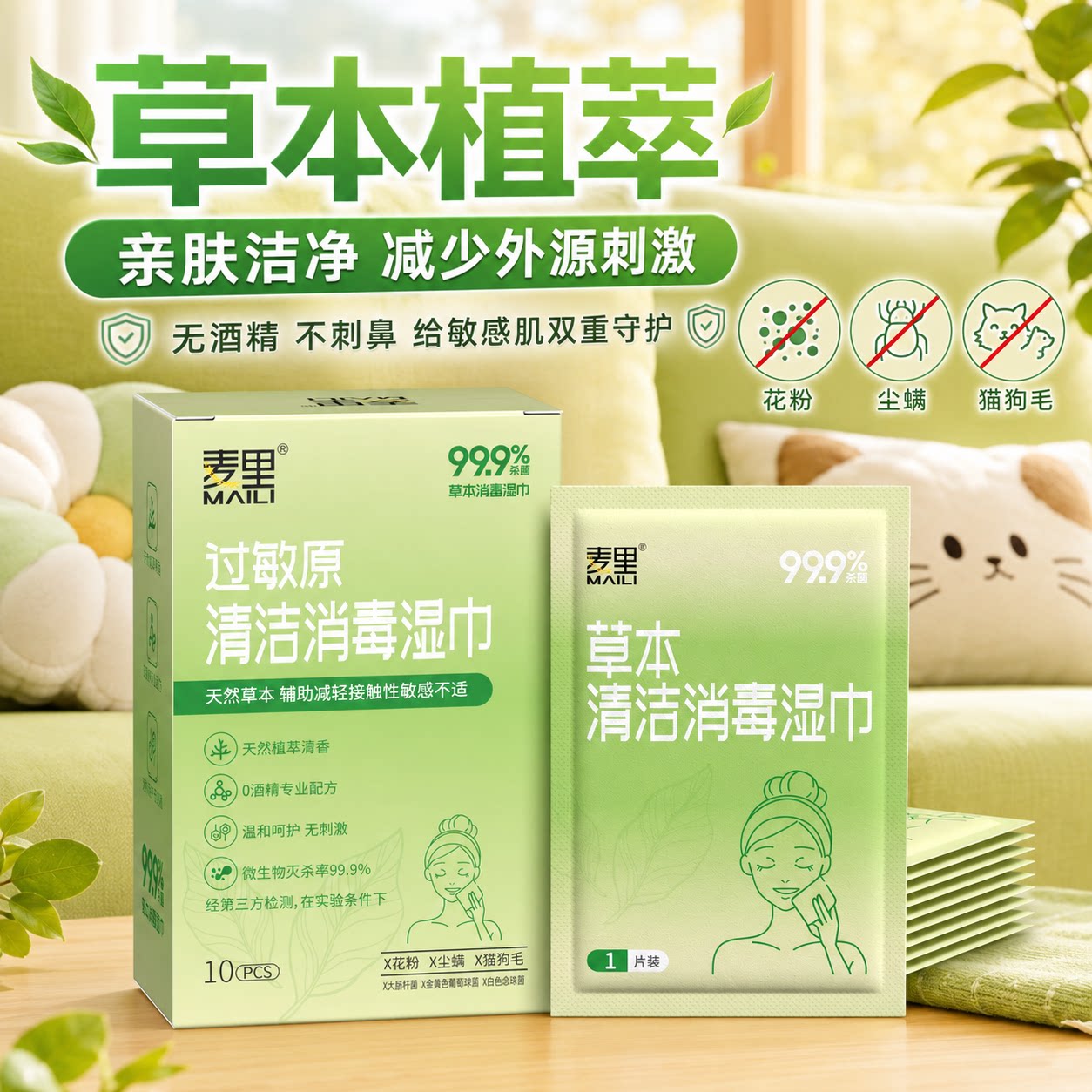 麦里草本消毒湿巾无酒精图片