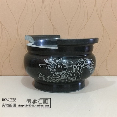 石雕香炉石头精美香炉吉祥如意香炉青石圆形带耳朵23-36CM佛用品