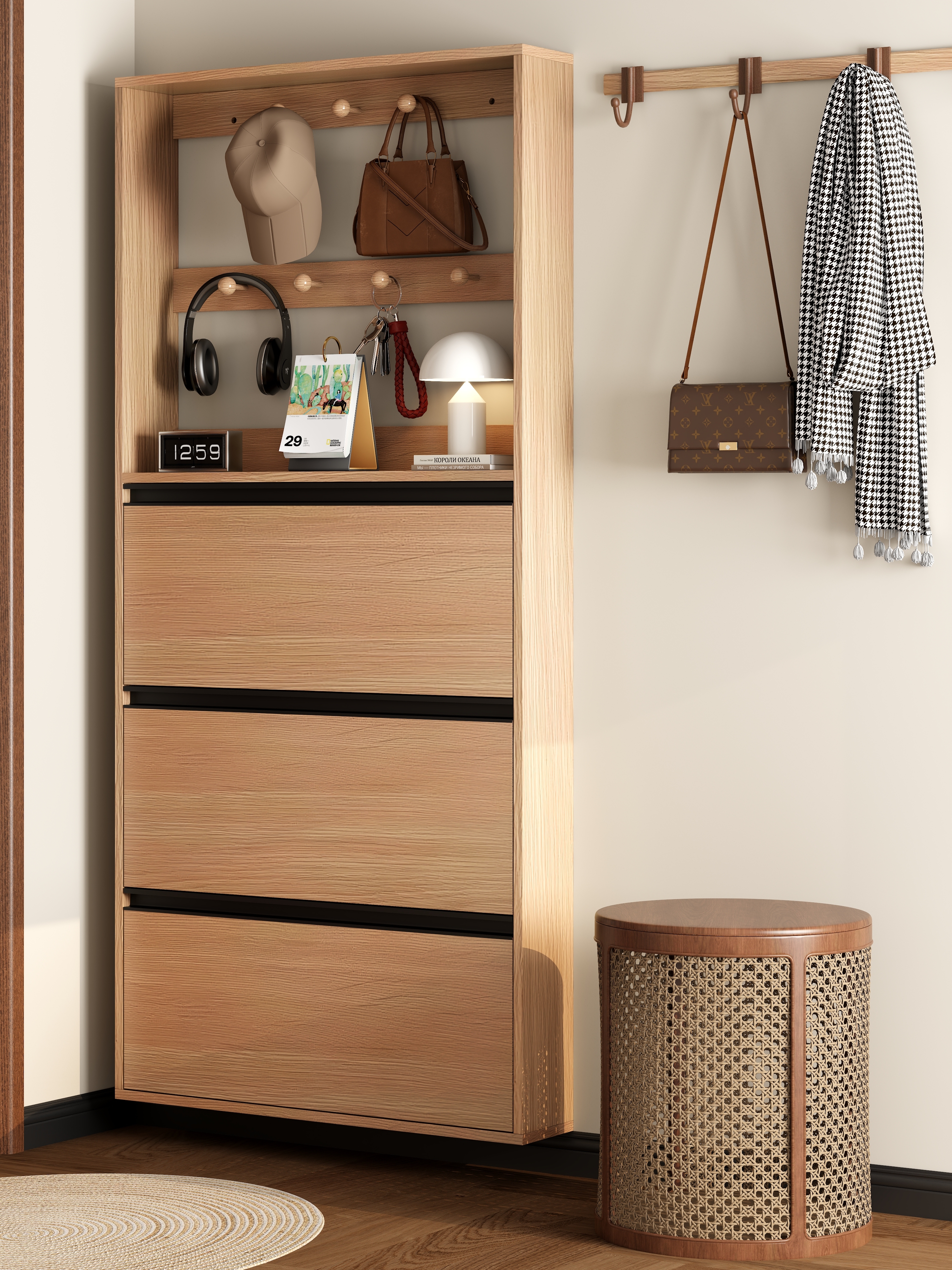 入门薄鞋柜家用门口超薄款一体靠墙实木翻斗式17cm入户进门玄关柜