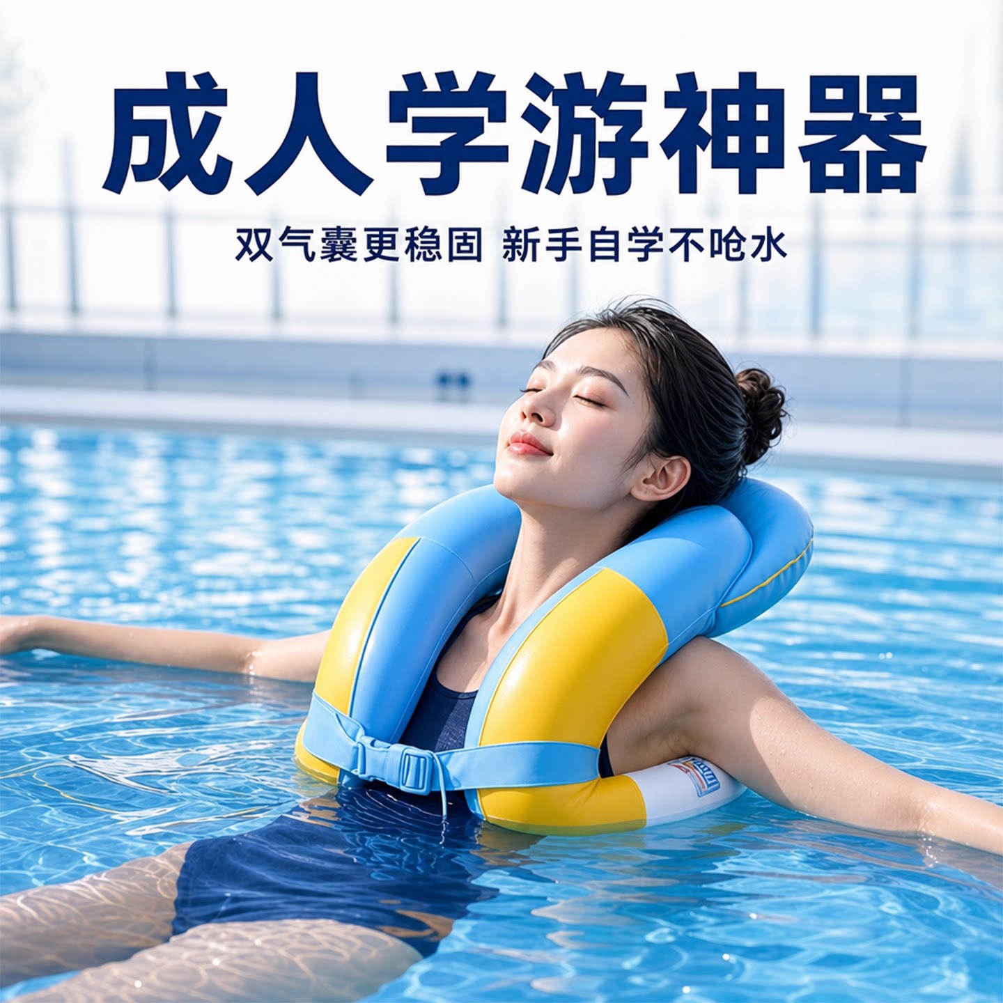 成人腋下游泳圈双气囊防侧翻 初学游泳神器大人充气浮圈救生圈