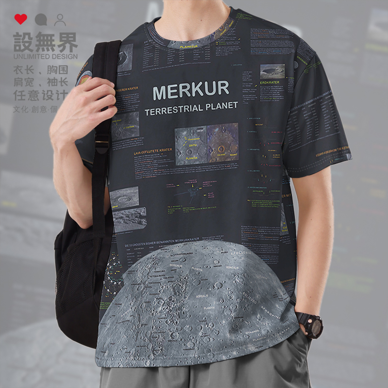 水星MERKUR行星拼贴文字宇宙T恤