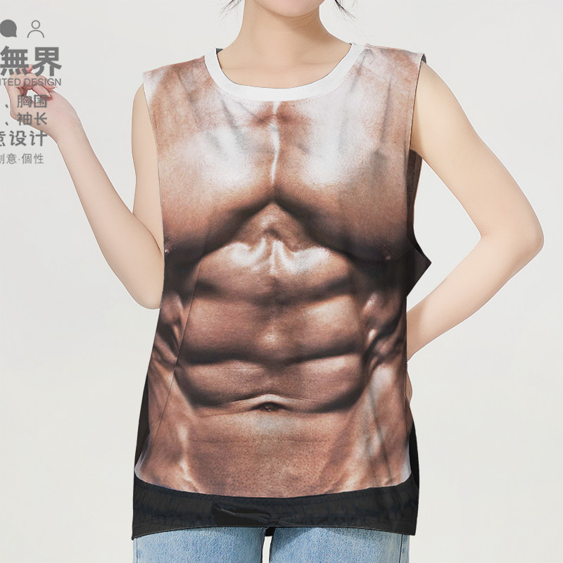 设无界肌肉力量爆发萌男天降大码速干背心男装女装3D趣味汗衫夏