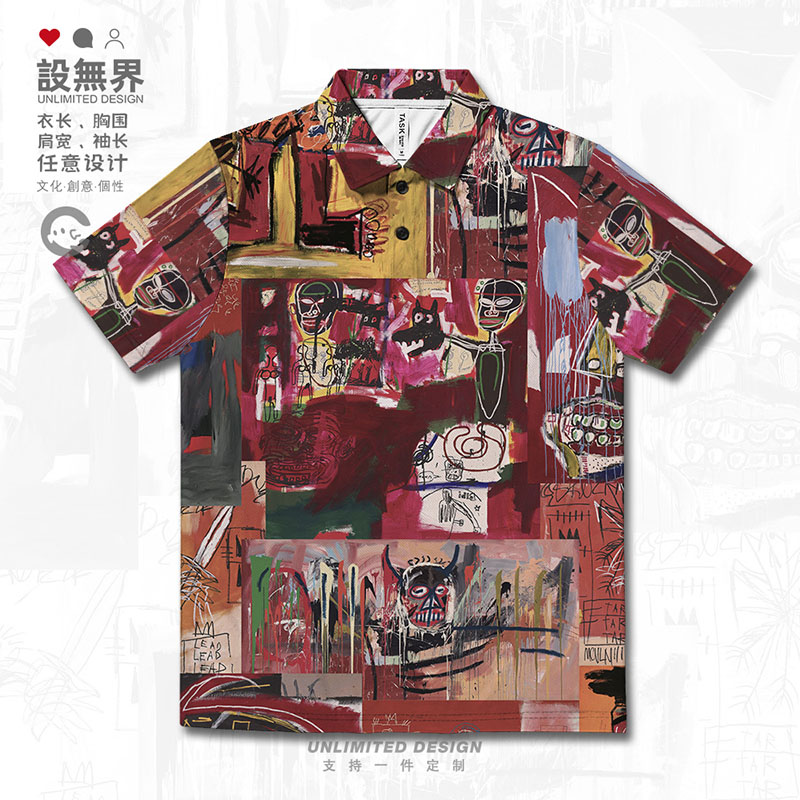 Basquiat卡通巴斯奎特涂鸦抽POLO