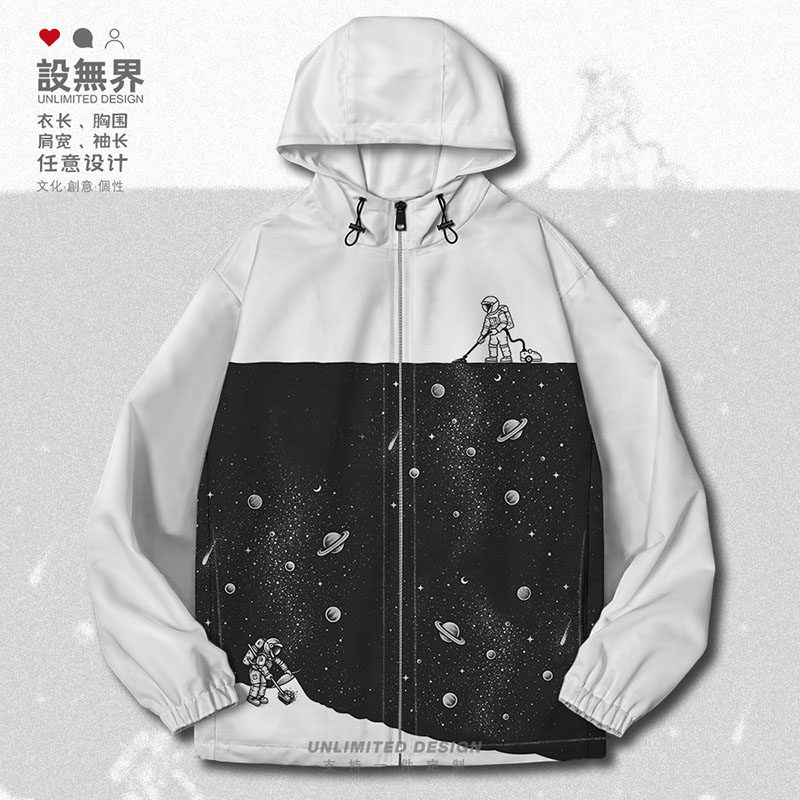 设无界宇航员中国航天星际太空卡通涂鸦夹克棉服男女印花外套潮