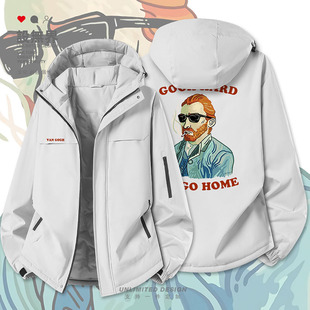 设无界 手绘梵高自画像努力或者放弃加厚棉服男女创意图案外套冬