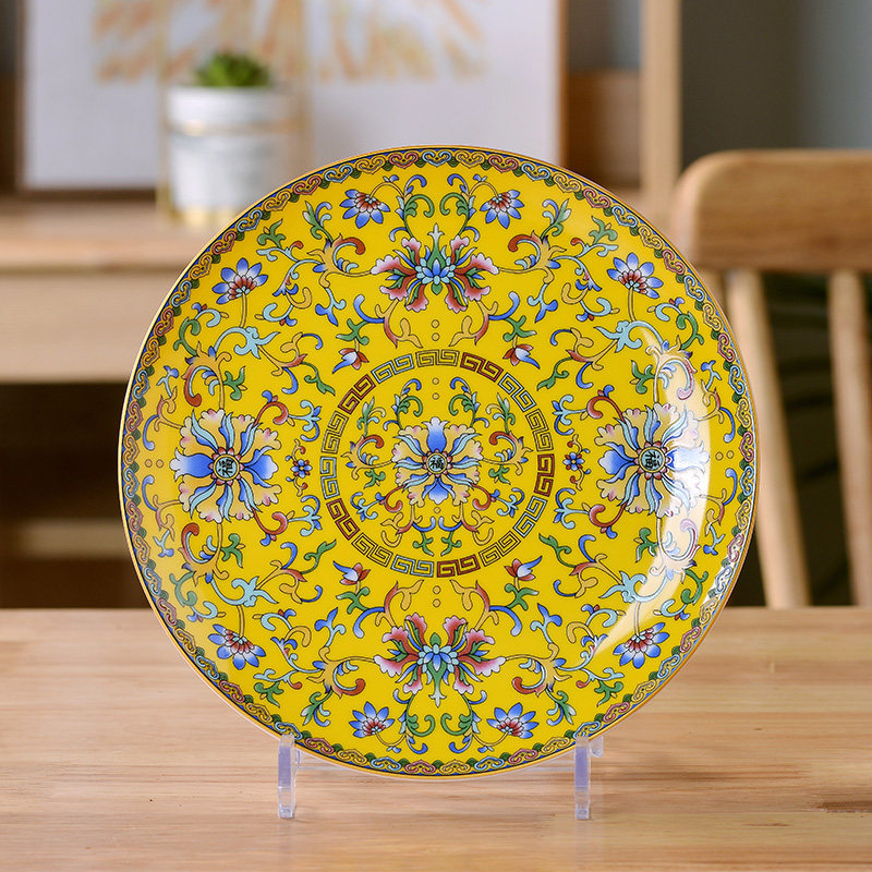 景德镇珐琅彩高温陶瓷盘中式家用餐具菜盘子浅碟托盘骨碟酒店餐具,餐饮具,盘,淘宝优惠券,粉丝福利购,淘宝优惠卷