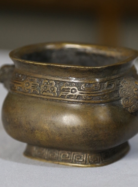 仿古彝炉黄铜香炉天鸡耳宣德炉手工烧色铜炉古纹失蜡法线香熏香炉